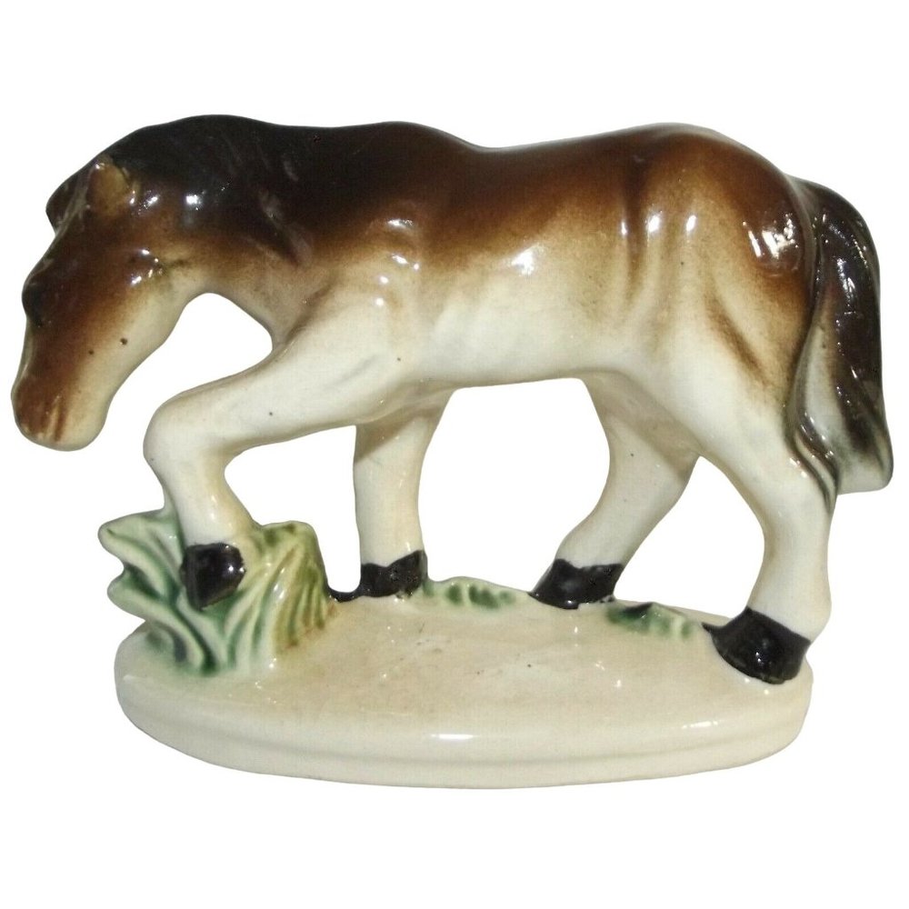 Vintage Horse Ceramic Figurine Made in Japan Small 3.5" brown standing statue
